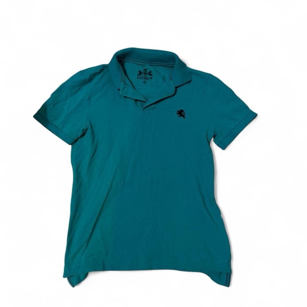 Vintage Express blue polo shirt with black lion logo